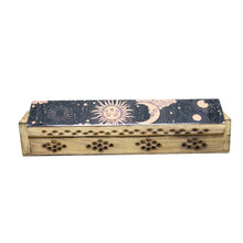 Wooden Incense Burner Box - Sun & Moon (Pink)