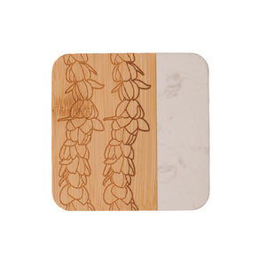 Pikake Lei Marble & Bamboo Coaster