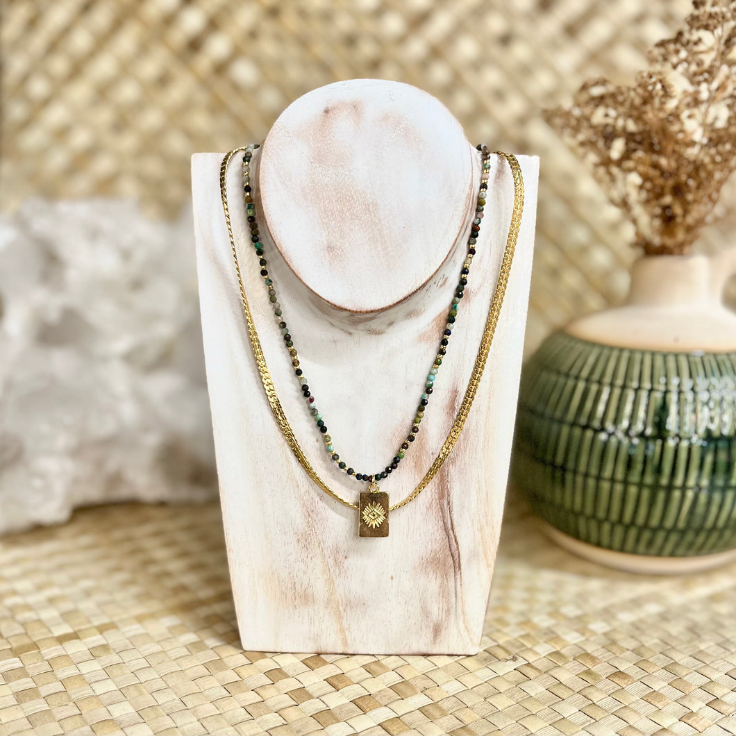 Lanai Atelier - Beaded Chrysocolla + Gold Chain Necklace