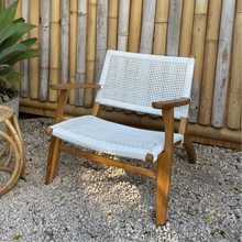 Synthetic Woven Teak Chair With Arms - White