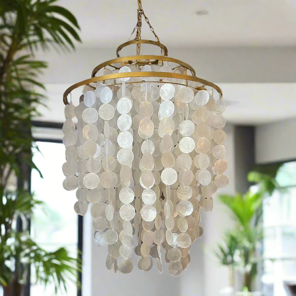 Short White Capiz Chandelier