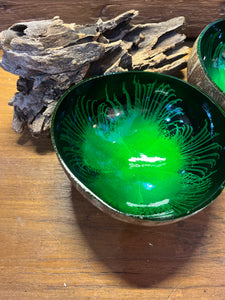 Colorful Feathered Coconut Shell Bowls