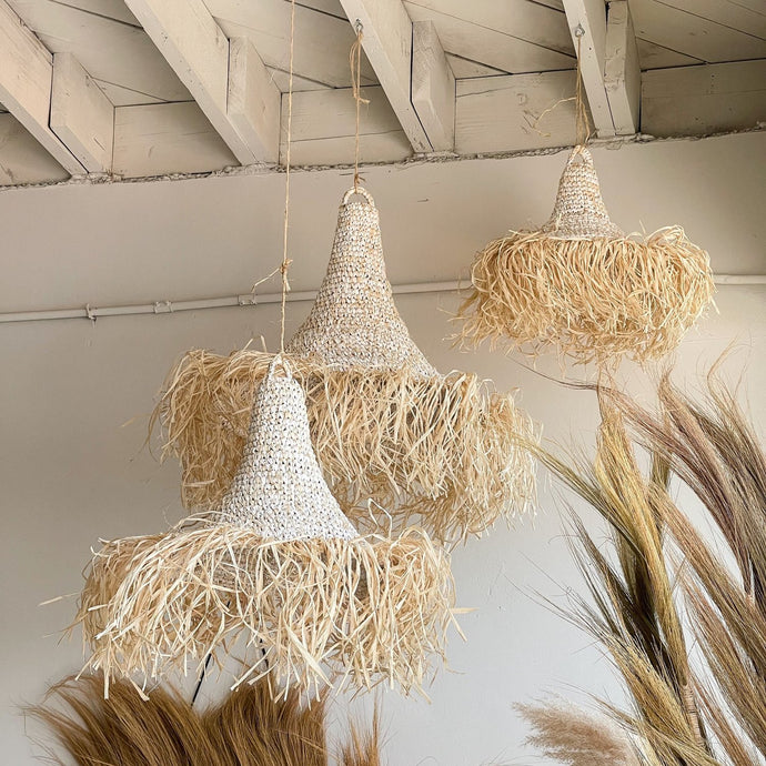 Long Raffia Trim Lantern