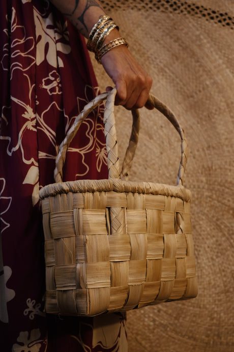 Handmade Tahitian Lauhala Woven Tote