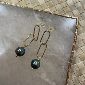 Driftwood Dreams - Peacock Pearl Link Earrings