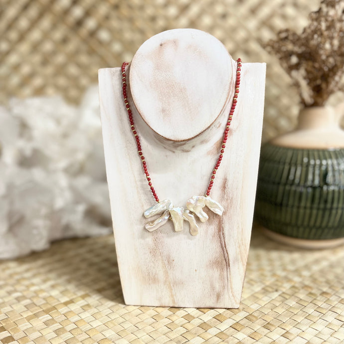 Lanai Atelier - Coral Beaded Mother of Pearl Necklace