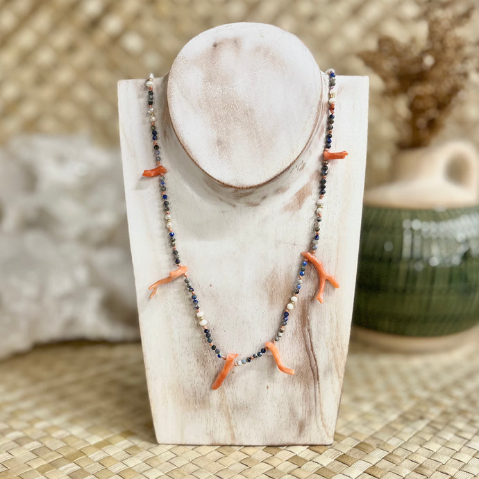Lanai Atelier - Coral Necklace with Sodalite and Pearl Beads