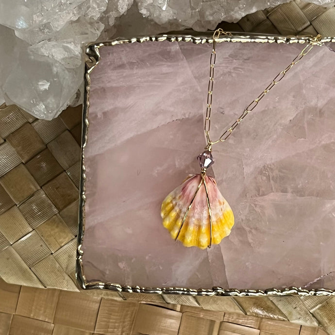 Flattery deigns- Gold chain sunrise shell necklace