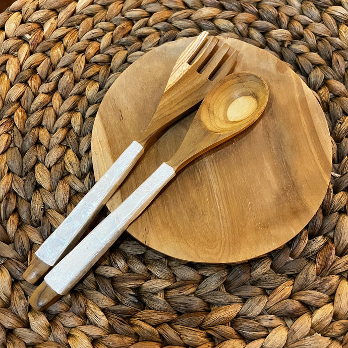 Wooden Spoon & Fork SET OF 2 with Capiz Handle