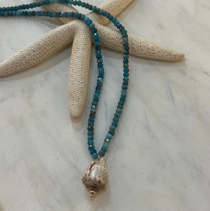 Driftwood Dreams - Blue Apatite Cone Shell Necklace