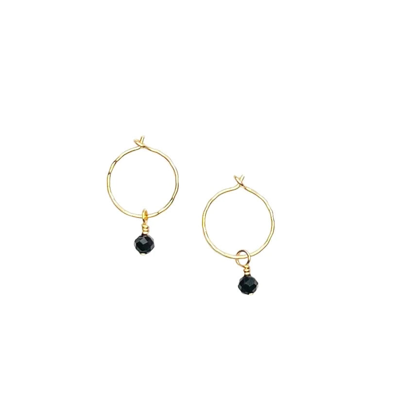 Noelani Hawaii Jewelry - Itsy Bitsy Black Spinel Hoop Earrings
