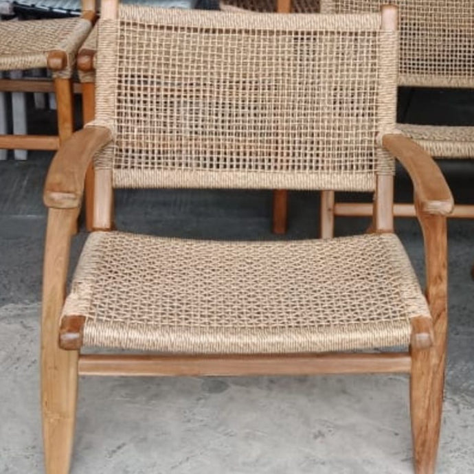Kyla Woven Teak Chair With Arms - Tan