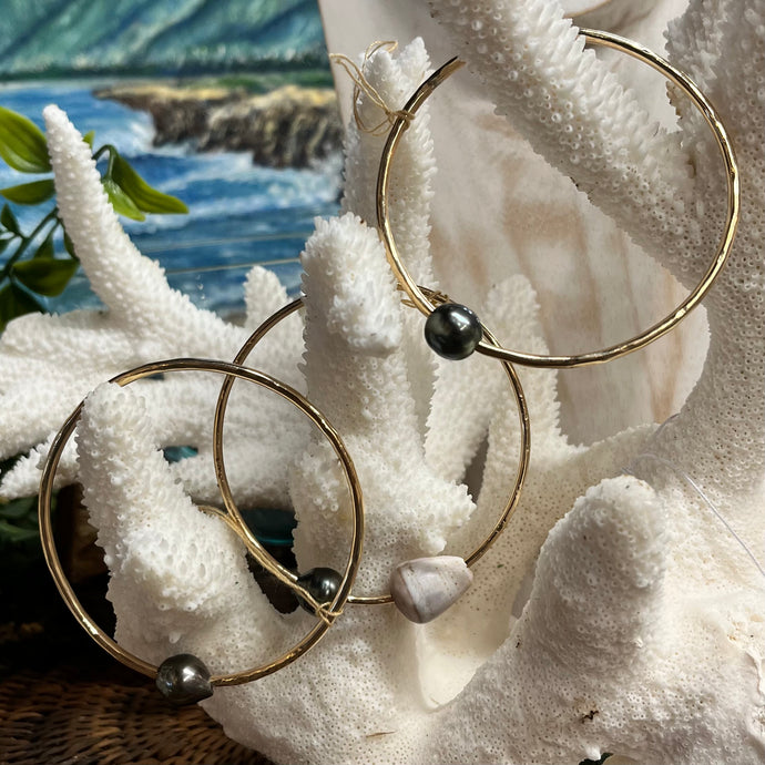 Washed up Jewelry- Tahitian Pearl Gold Bangle- 8.5