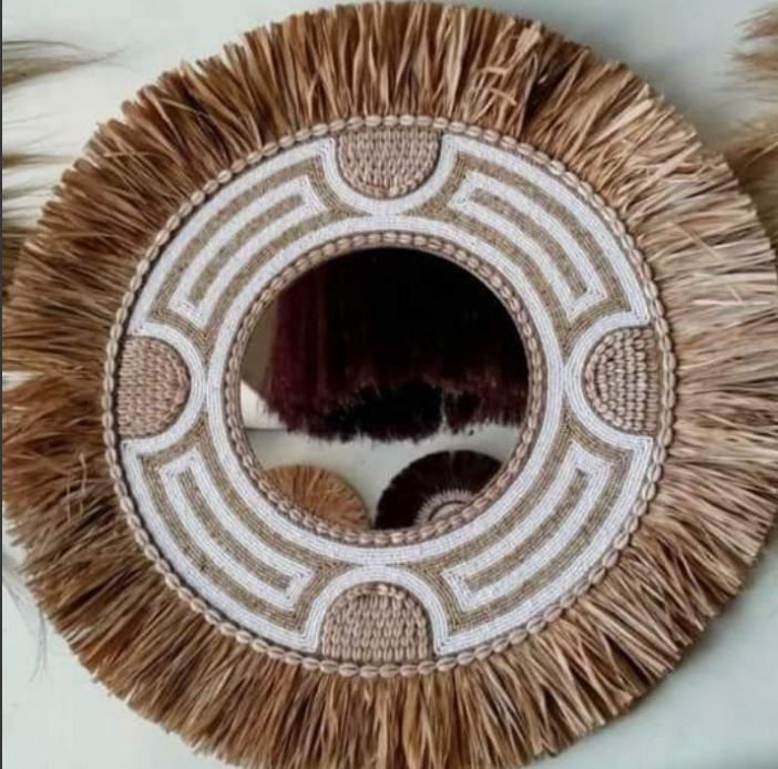 Raffia + Shell Mirror