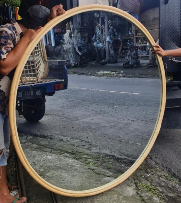 Large Round Rattan Wall Mirror - 63