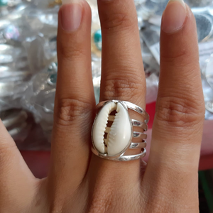 Sterling Silver Wide Band Cowrie Shell Ring