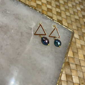 Driftwood Dreams - Triangle Pearl Dangle Earrings
