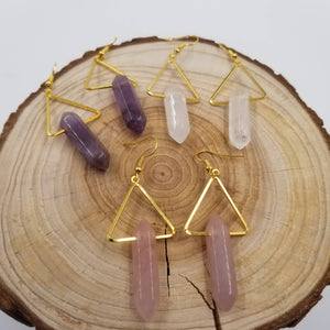 Triangular Quartz Natural Healing Stone Earrings