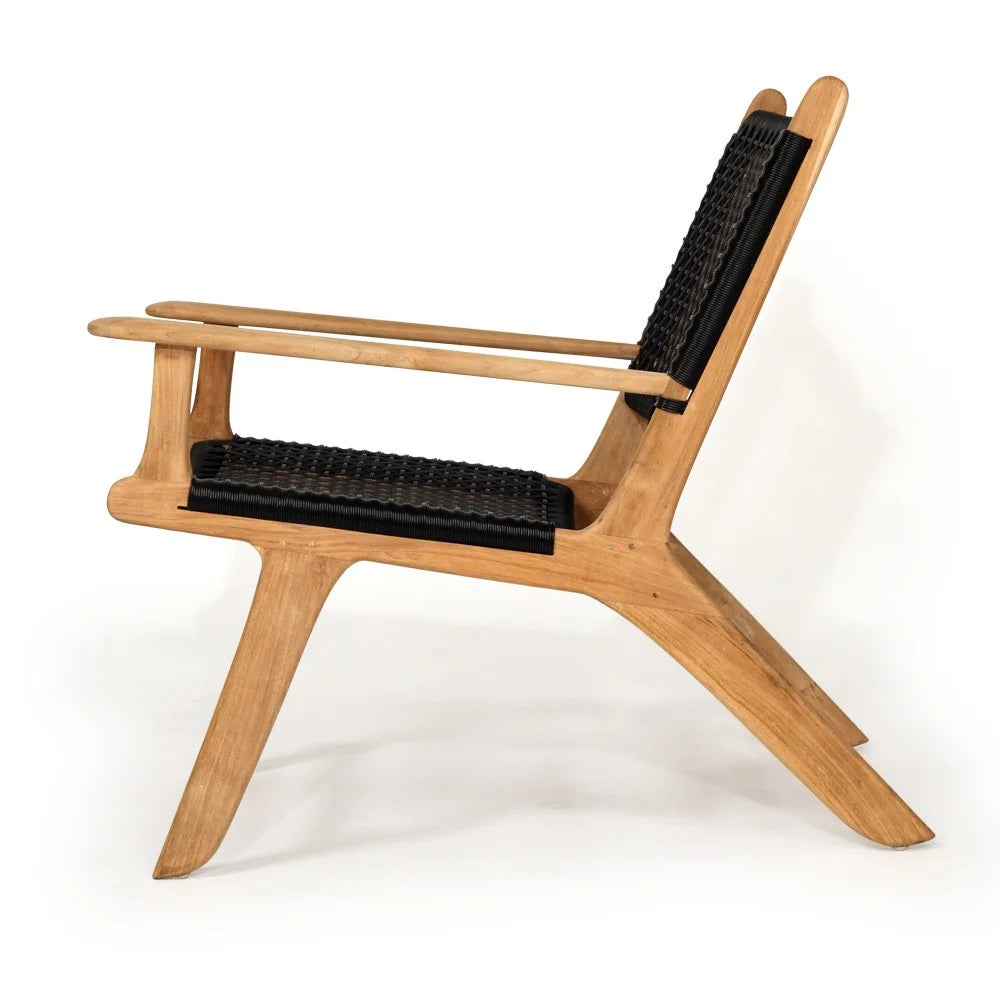 Kyla Woven Teak Chair With Arms - Black