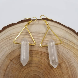 Triangular Quartz Natural Healing Stone Earrings