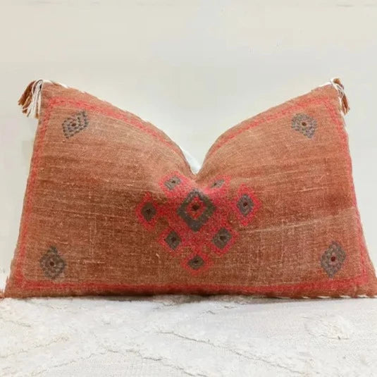 Red Linen Embroidered Down Filled Pillow