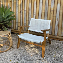 Synthetic Woven Teak Chair With Arms - White