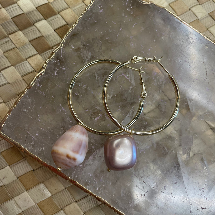 Driftwood Dreams - Chunky Cone Shell + Pink Pearl Hoops