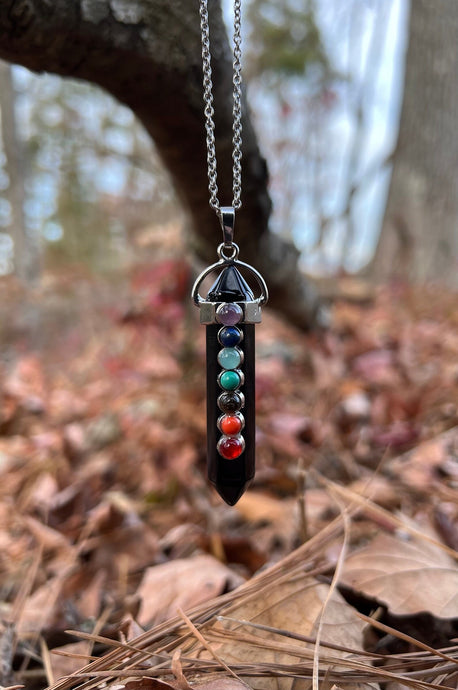 Black Obsidian 7 Chakra Pendant