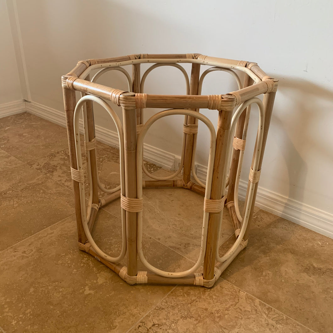 Rattan Octagon Side Table w/ Glass Top
