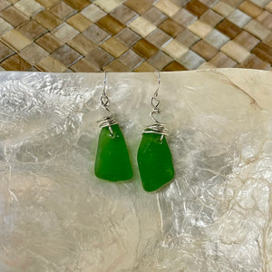 Beach Girl Jewels - Green Sea Glass Dangle Earrings