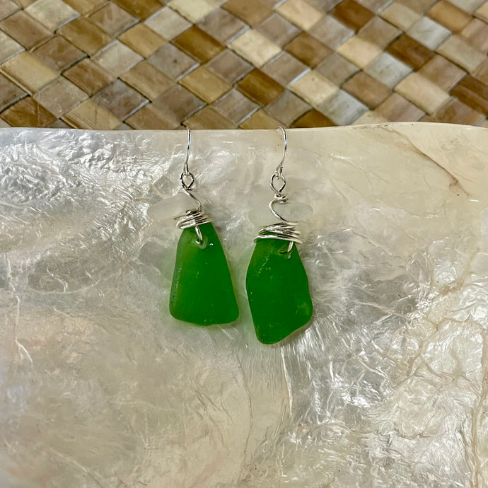 Beach Girl Jewels - Green Sea Glass Dangle Earrings