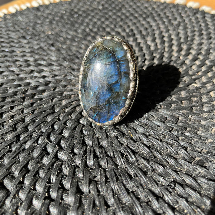 Silver Chunky Labradorite Ring