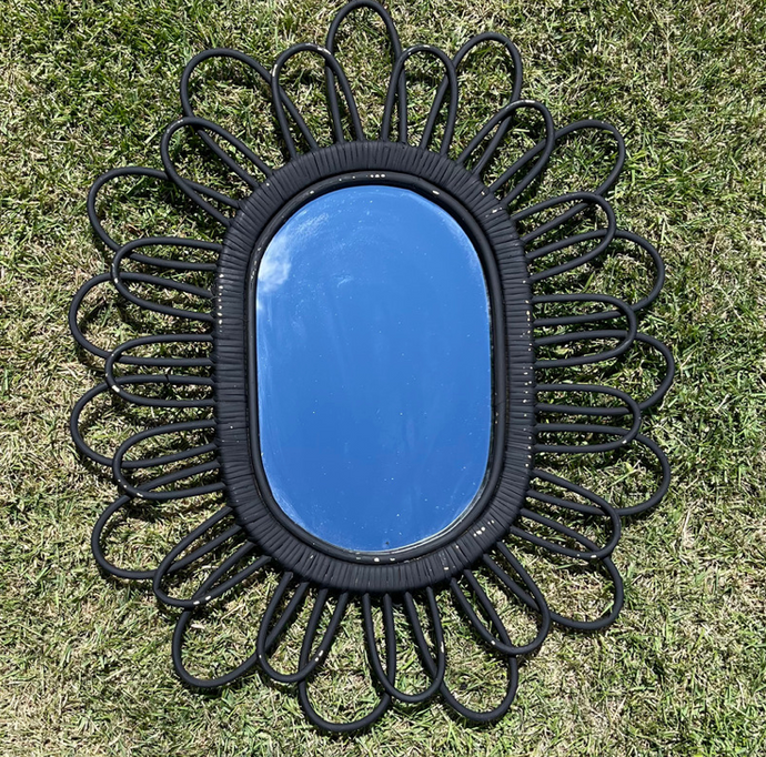Rattan Oval Pua Mirror- Black