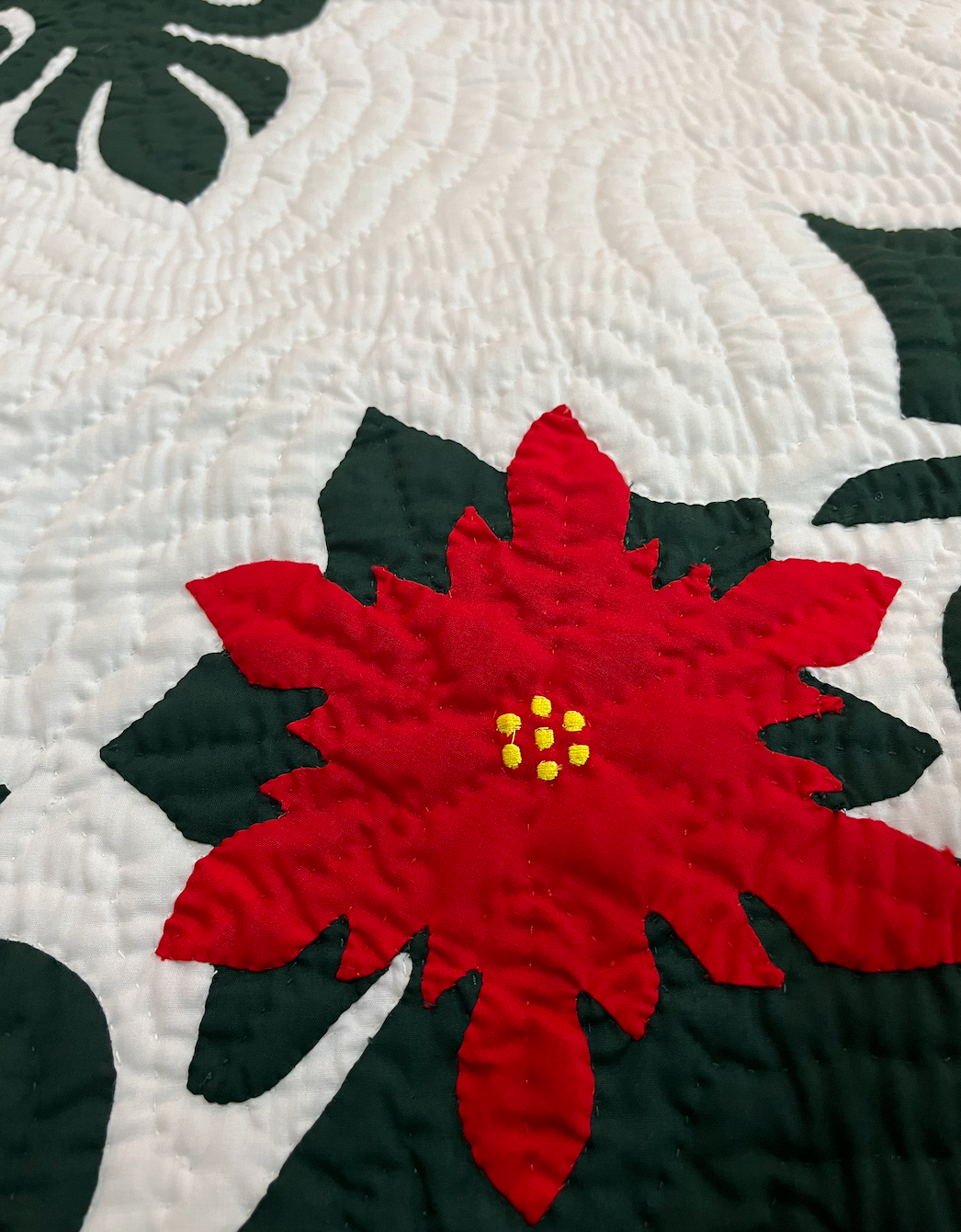 Large Poinsettia Quilted Christmas Tree Skirt