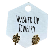 Washed Up Jewelry- Gold Monstera Leaf Earrings