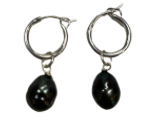 Washed Up Jewelry- Sterling Silver Chunky Mini Hoop Tahitian Pearl Earrings