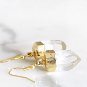 Raw Clear Quartz Gold Dipped Earrings