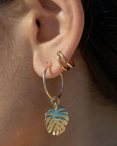 Ke Aloha Jewelry - Gold Monstera Charm Huggie Hoop Earrings - Alohi