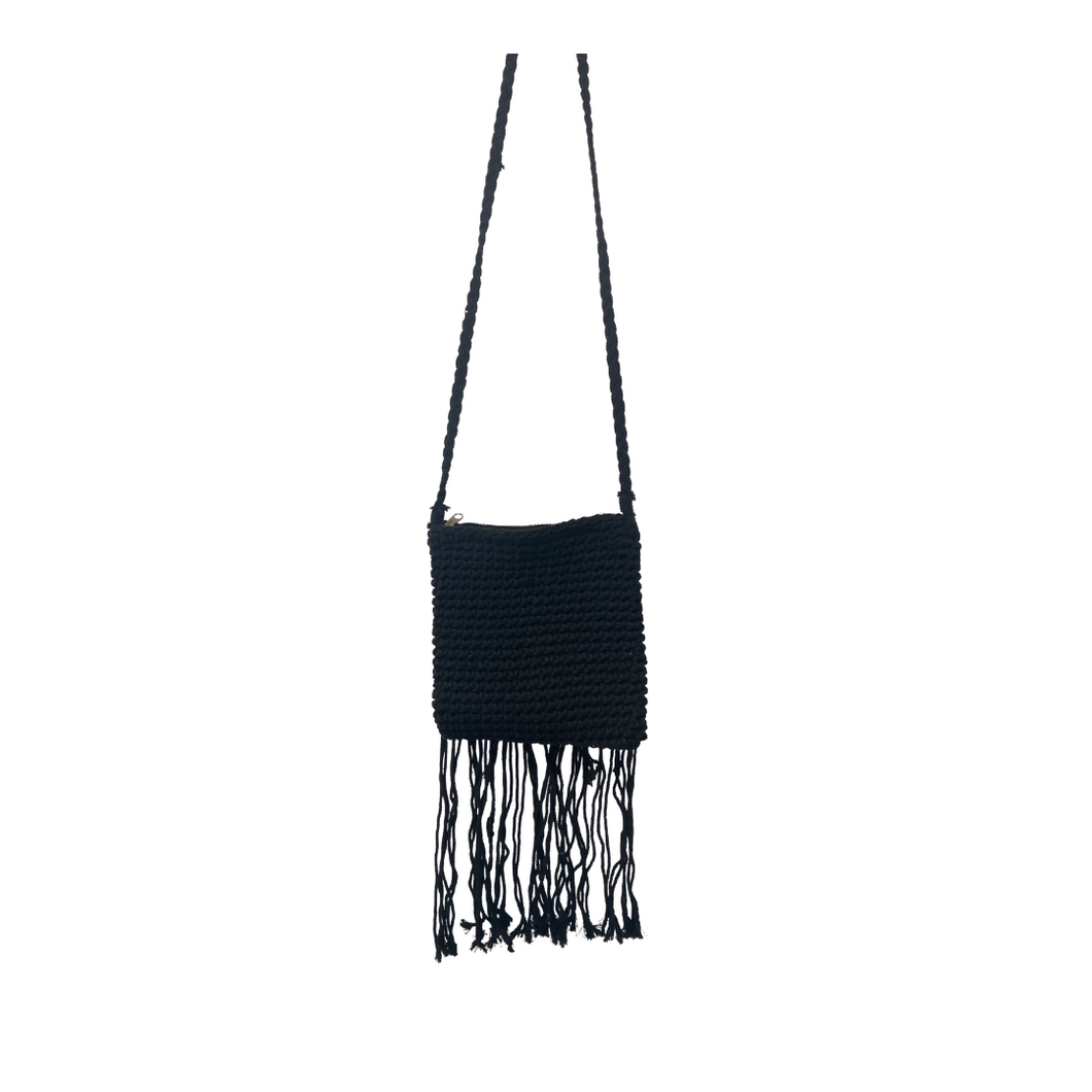 Crochet Fringe Black Bag