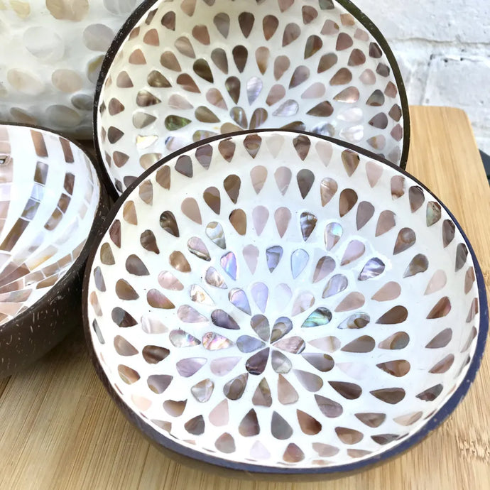 White Abalone Shell Coconut Shell Bowl