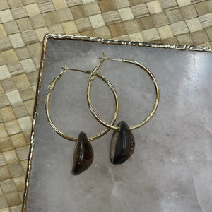 Driftwood Dreams - Cowrie Shell Thick Hoops