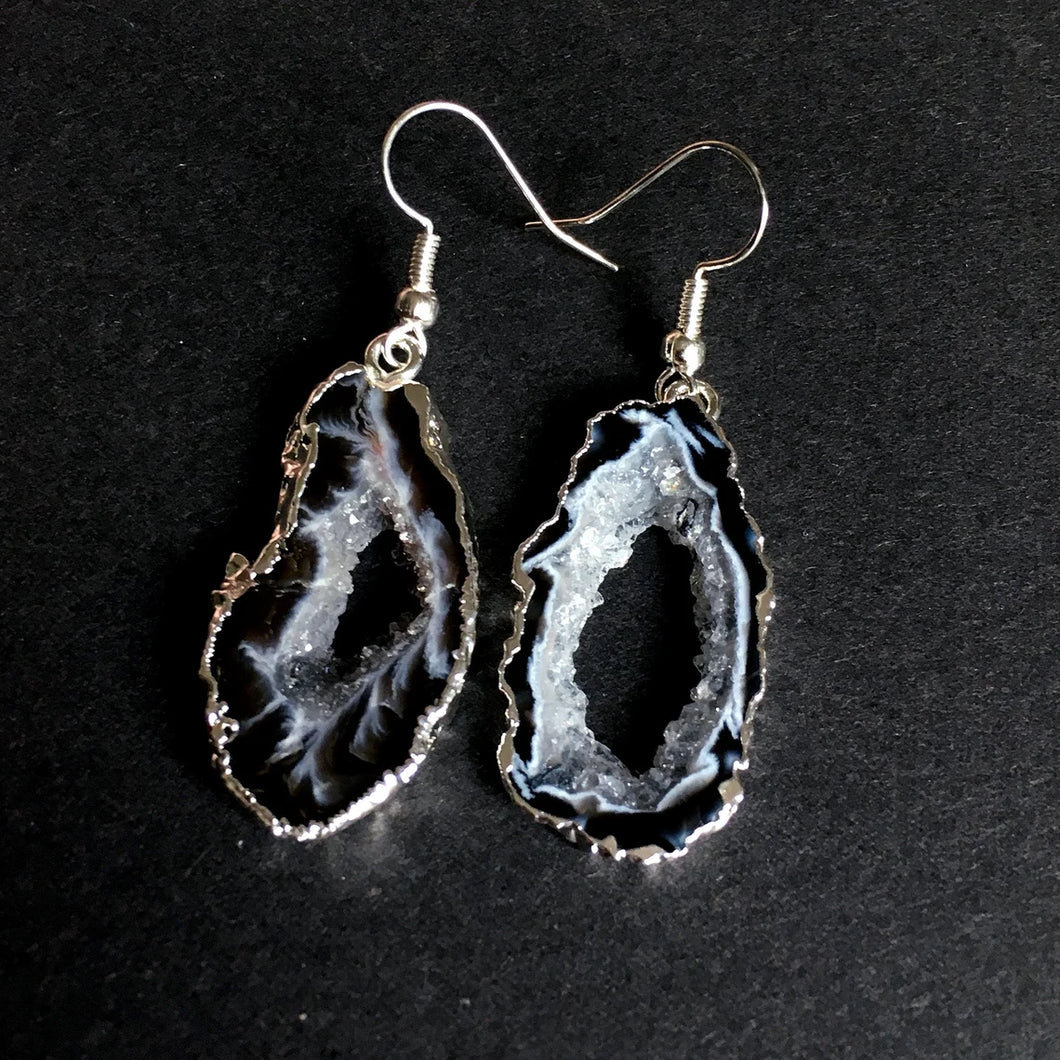 Geode Slice Crystal Earrings - Silver