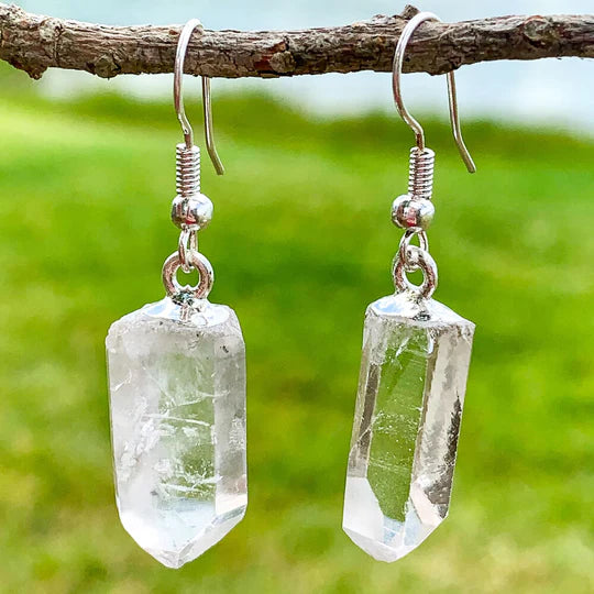 Raw Clear Quartz Silver Earrings